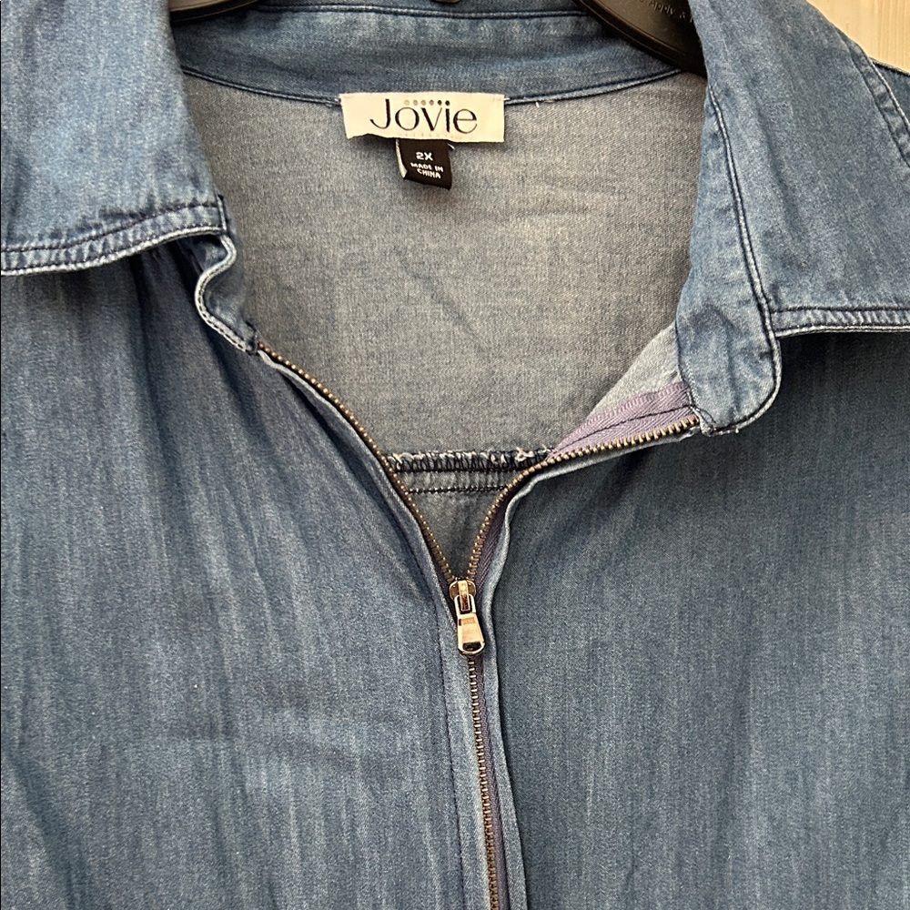 Blue Denim Ruffle Zip-Front Jacket - Picture 3 of 7